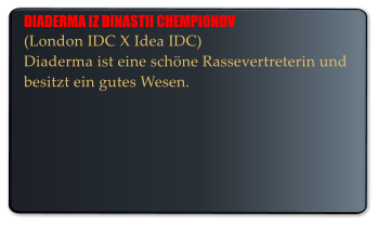DIADERMA IZ DINASTII CHEMPIONOV (London IDC X Idea IDC) Diaderma ist eine schne Rassevertreterin und besitzt ein gutes Wesen.